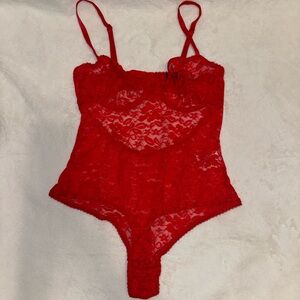 INC International Concepts Intimates Red Lace Teddy Lingerie Bodysuit Small
